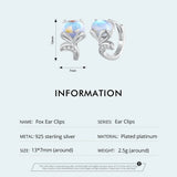 925 Silver Fox Ear Clips Moonstone Hoop Earrings