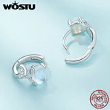 925 Silver Fox Ear Clips Moonstone Hoop Earrings