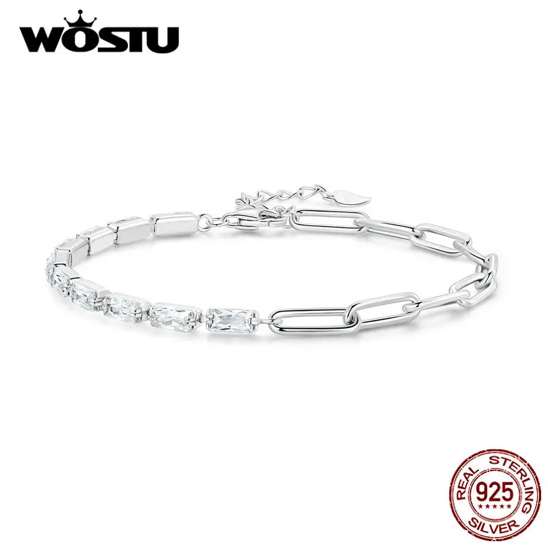925 Silver Chain Zircon Bracelet Square CZ Women Jewelry Gift