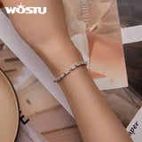925 Silver Chain Zircon Bracelet Square CZ Women Jewelry Gift