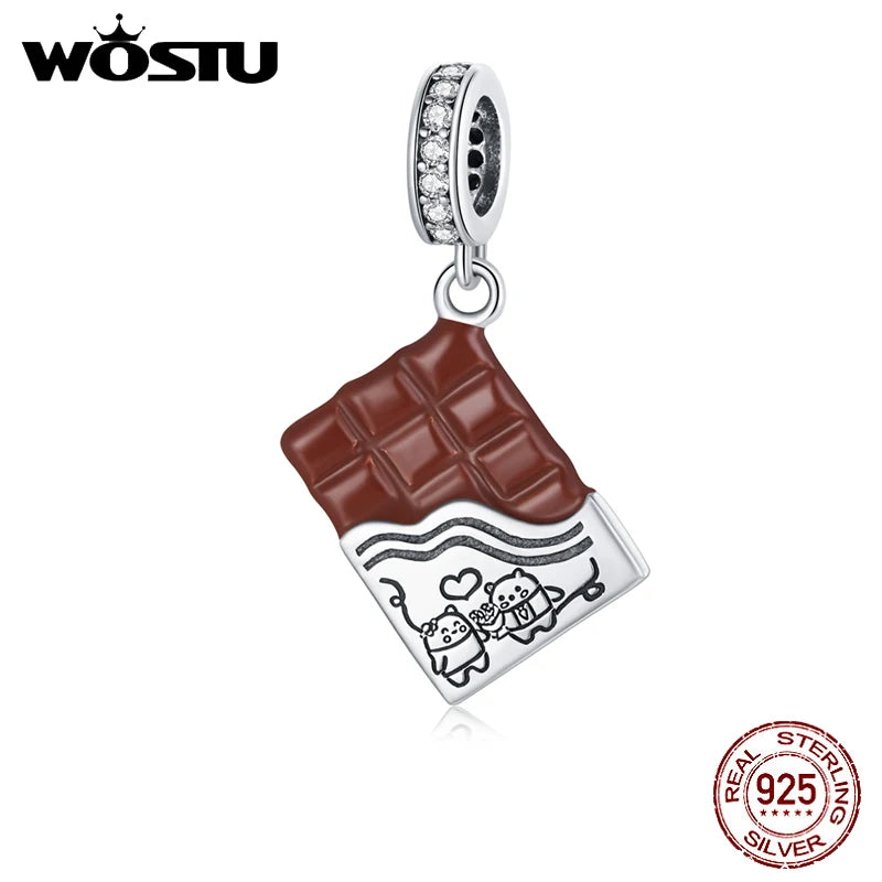 925 Silver Chocolate Love Charm CZ Bead Pendant
