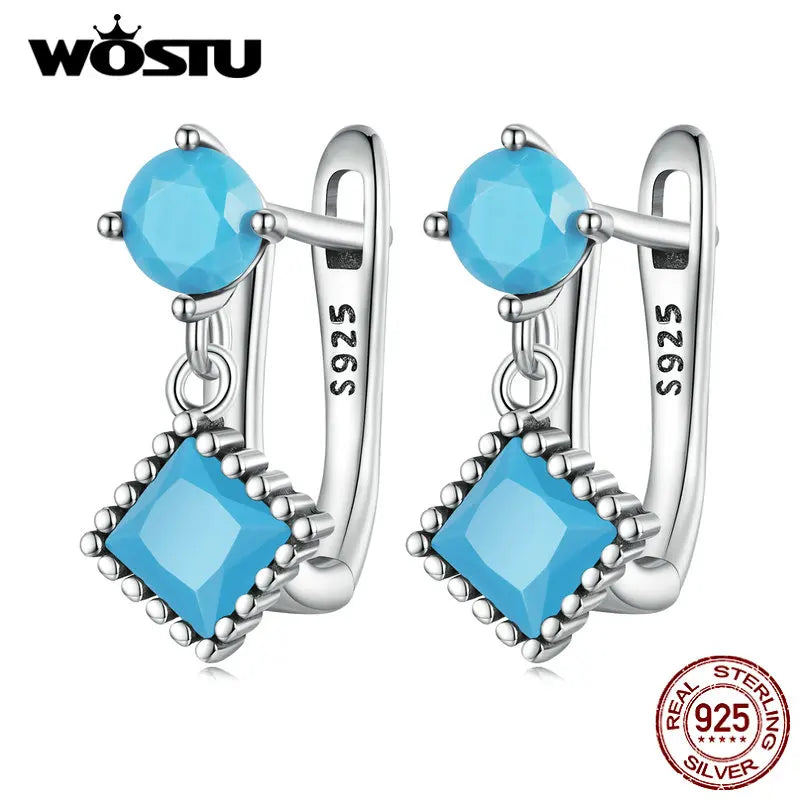 925 Silver Turquoise Ear Clips U Earrings Hoop Women Wedding Jewelry