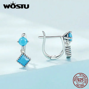925 Silver Turquoise Ear Clips U Earrings Hoop Women Wedding Jewelry