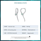 925 Silver Snake Ear Clips Green Zircon Eye Ear Hoop