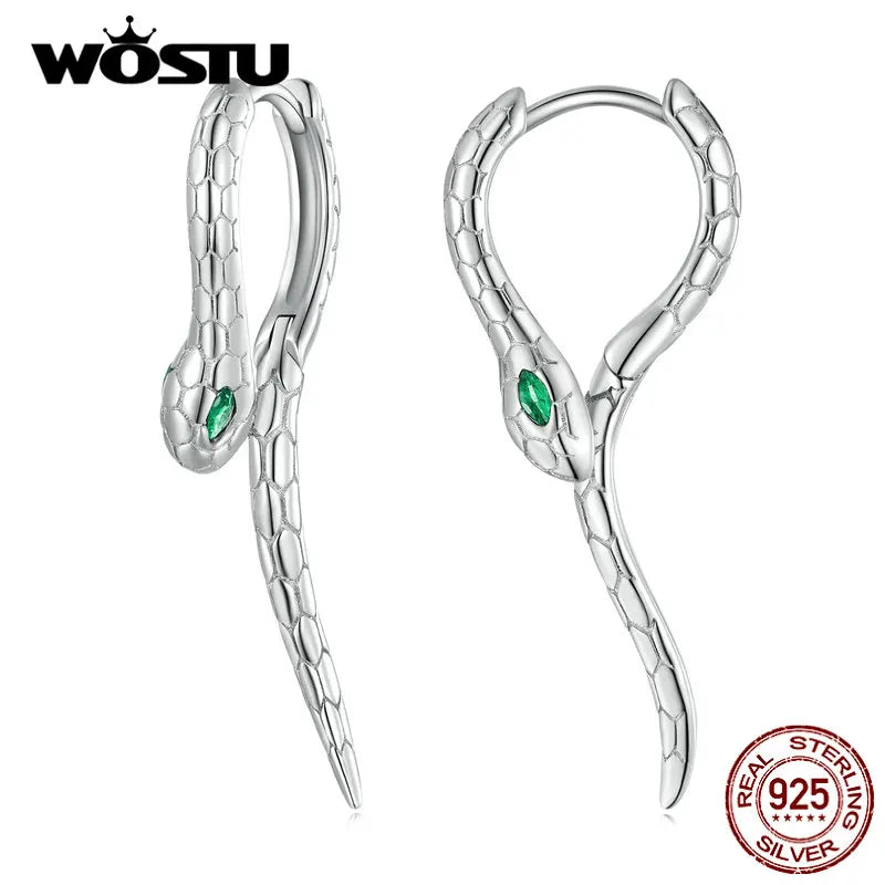 925 Silver Snake Ear Clips Green Zircon Eye Ear Hoop