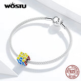 925 Sterling Silver Colorful Cube Charm Enamel Bead Pendant