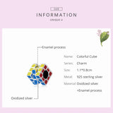 925 Sterling Silver Colorful Cube Charm Enamel Bead Pendant