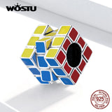 925 Sterling Silver Colorful Cube Charm Enamel Bead Pendant