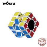 925 Sterling Silver Colorful Cube Charm Enamel Bead Pendant