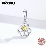Paw Dog Footprint Dangle Charms 925 Sterling Silver Bead Fit Bracelet Pendant