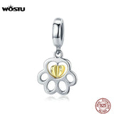 Paw Dog Footprint Dangle Charms 925 Sterling Silver Bead Fit Bracelet Pendant