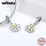 Paw Dog Footprint Dangle Charms 925 Sterling Silver Bead Fit Bracelet Pendant