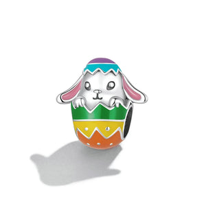 925 Sterling Silver Rabbit Easter Egg Basket Charms Bracelet Bead
