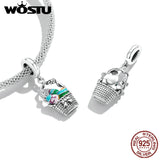925 Sterling Silver Rabbit Easter Egg Basket Charms Bracelet Bead