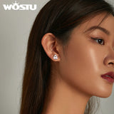 925 Silver Pink Flamingo Stud Earrings Wedding Jewelry