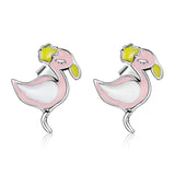 925 Silver Pink Flamingo Stud Earrings Wedding Jewelry