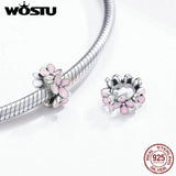 925 Sterling Silver Pink Flower Charm Bead Pendant