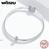 925 Sterling Silver Pink Flower Charm Bead Pendant
