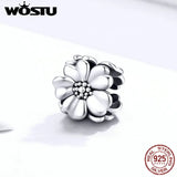 925 Sterling Silver Pink Flower Charms for Bracelet Pendant Jewelry