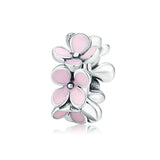 925 Sterling Silver Pink Flower Charms for Bracelet Pendant Jewelry