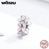 925 Sterling Silver Pink Flower Charms for Bracelet Pendant Jewelry