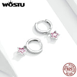 925 Silver Pink Star Hoop Earrings with Zircon for Women
