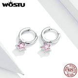 925 Silver Pink Star Hoop Earrings with Zircon for Women
