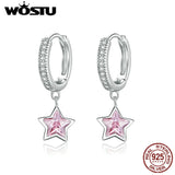 925 Silver Pink Star Hoop Earrings with Zircon for Women