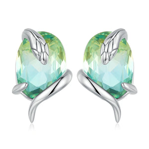 925 Sterling Silver Green Yellow Poker Stud Earrings For Women
