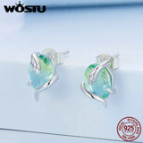 925 Sterling Silver Green Yellow Poker Stud Earrings For Women