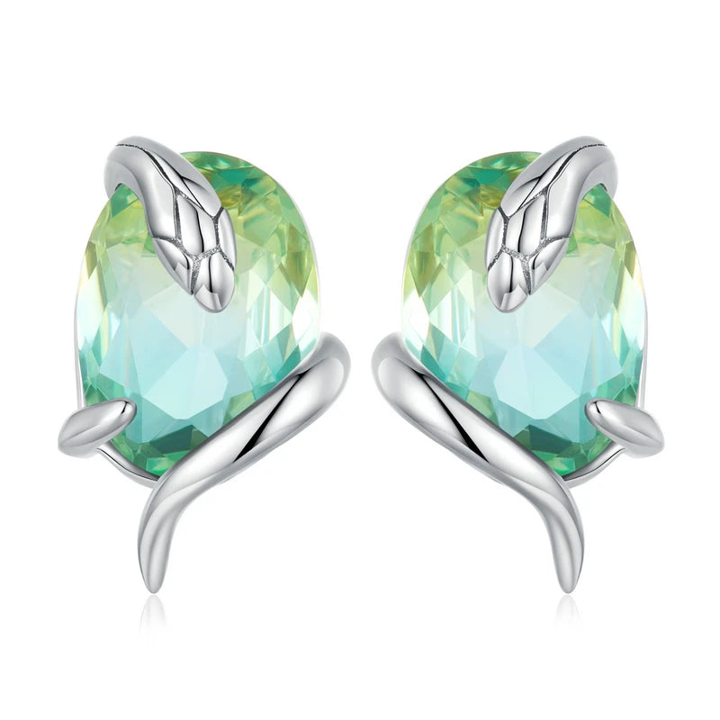 925 Sterling Silver Green Yellow Poker Stud Earrings For Women