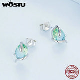 925 Sterling Silver Green Yellow Poker Stud Earrings For Women
