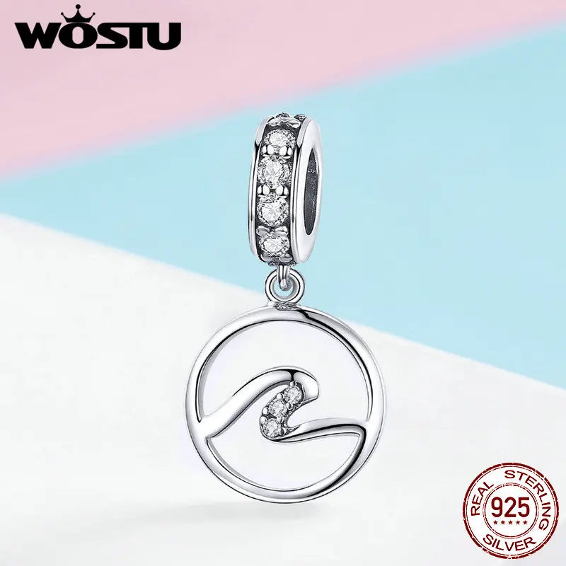 925 Sterling Silver Wave Charm Bracelet Pendant