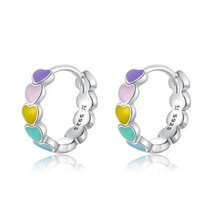 925 Silver Rainbow Enamel Stud Earrings European Jewelry