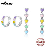 925 Silver Rainbow Enamel Stud Earrings European Jewelry