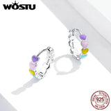 925 Silver Rainbow Enamel Stud Earrings European Jewelry