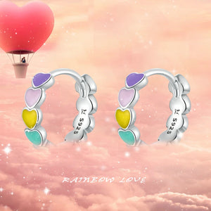 925 Silver Rainbow Enamel Stud Earrings European Jewelry