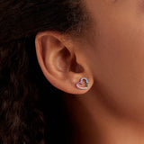 925 Silver Rainbow Zircon Heart Stud Earrings