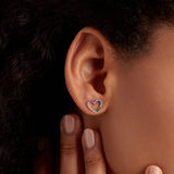 925 Silver Rainbow Zircon Heart Stud Earrings