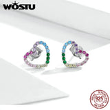 925 Silver Rainbow Zircon Heart Stud Earrings