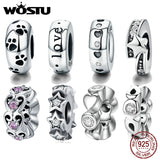 925 Sterling Silver Heart & Clear CZ Spacer Bead for Charm Bracelet