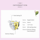 925 Silver Angel & Devil Heart Charm Pendant for Bracelet Bangles