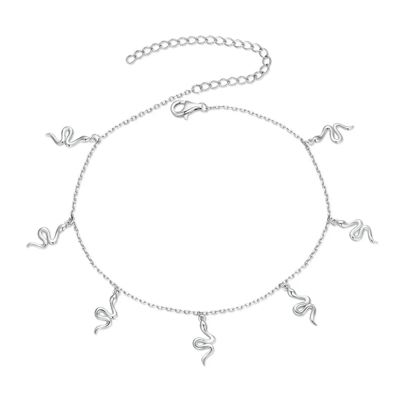 925 Sterling Silver Snake Charms Anklet Leg Bracelet Gift CTT005