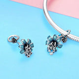 925 Silver Beads Pendant Colorful Flowers Charm DIY Bracelet Women Jewelry