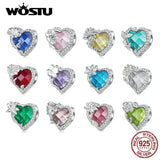 925 Silver Birthstone Crystal Heart Flower Charms for Birthday Gift