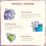 925 Silver Birthstone Crystal Heart Flower Charms for Birthday Gift