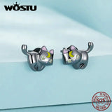 Sterling Silver Cat Stud Earrings Moon Kitten Earring Studs