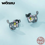 Sterling Silver Cat Stud Earrings Moon Kitten Earring Studs
