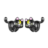 Sterling Silver Cat Stud Earrings Moon Kitten Earring Studs