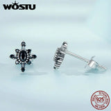 925 Silver CZ Star Stud Earrings European Gothic Ear Studs Wedding Jewelry